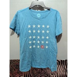 Life is good womens L stars blue green t-shirt top short sleeve